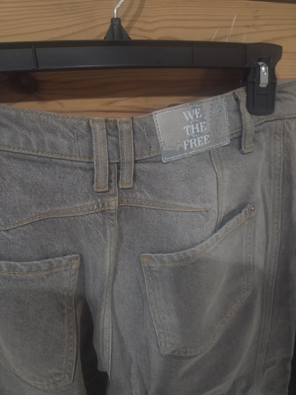 We The Free Good Luck Washed Gray Denim Cropped Barrel Jeans With Orange Stitch - Picture 4 of 6